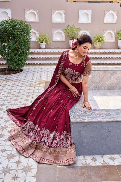 SP 73 Crep Red Party wear lehenga choli wholesale in Surat